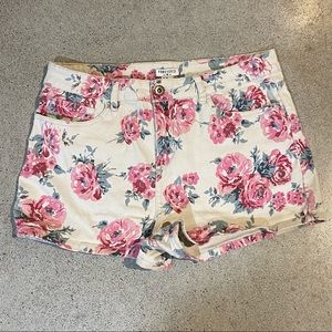 White & Pink Floral Jean Shorts